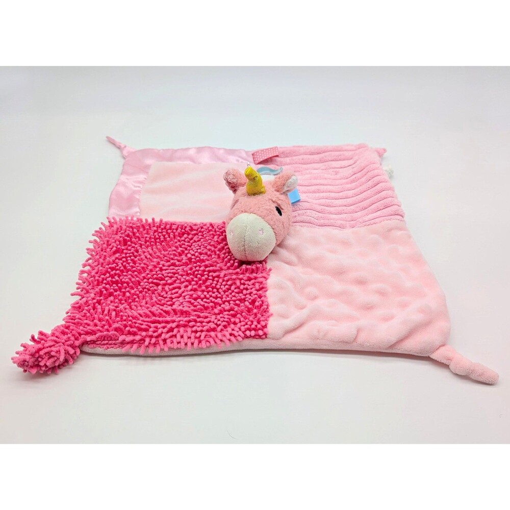 Make Believe Ideas Pink Plush Unicorn Lovey Security Blanket Sensory Knots Tags